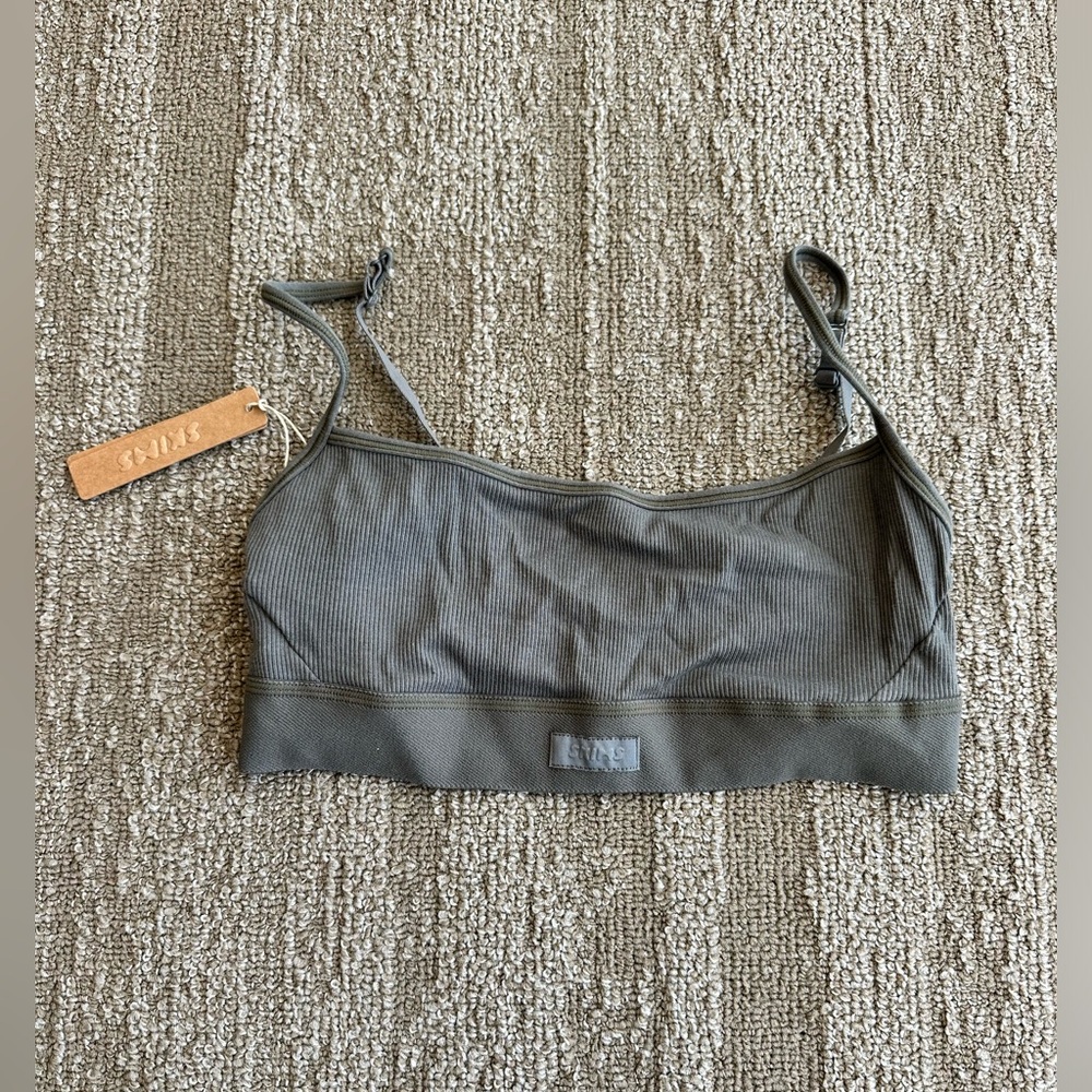 SKIMS cotton rib scoop bralette in color juniper (gray) and size small